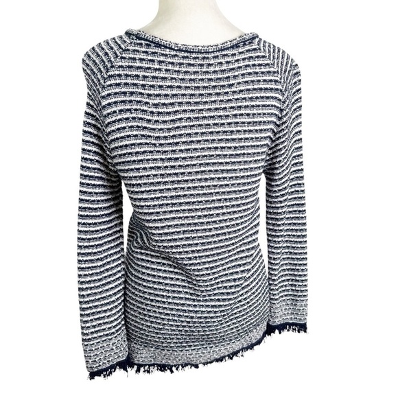 Kinross Cotton White & Navy Lattice Knit Cotton Sweater Size XS - Picture 3 of 11